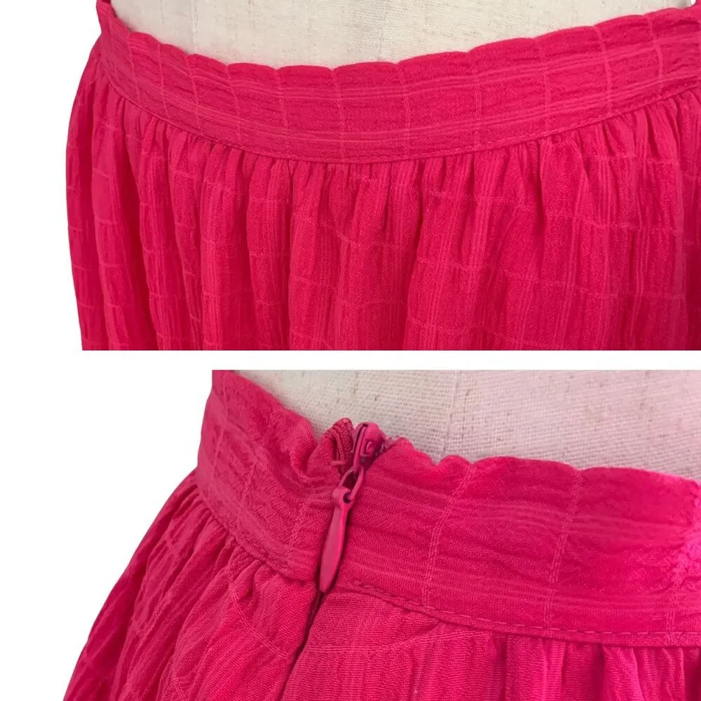 Pink Lily Hot Pink Maxi Tiered Skirt Side Slit Zip Waist Size S - Picture 6 of 9